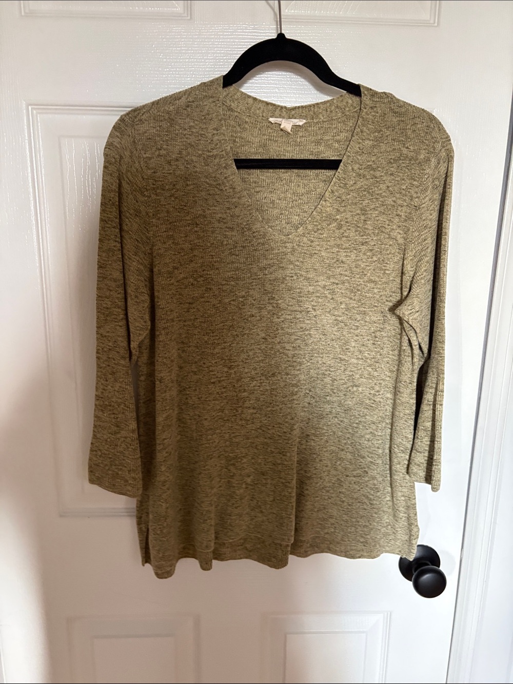 Eileen Fisher Green Heathered V-Neck Pullover